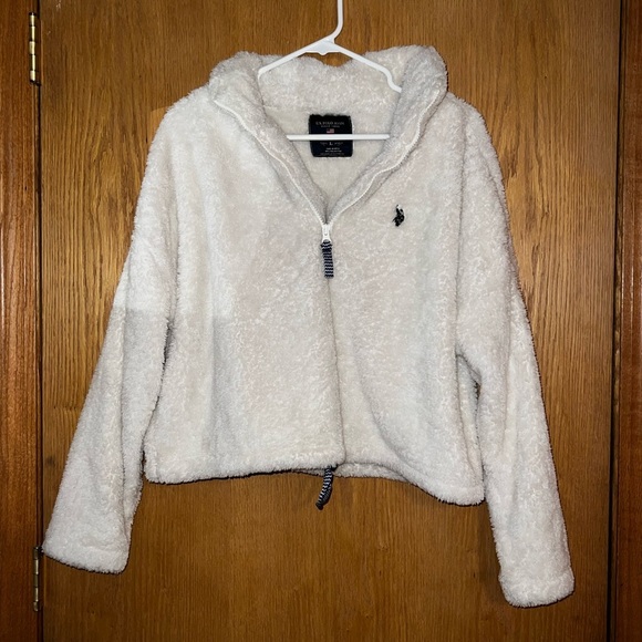 U.S. Polo Assn Women’s Cropped Sherpa Fleece Quarter Zip Pullover Sweatshirt L - Picture 6 of 13
